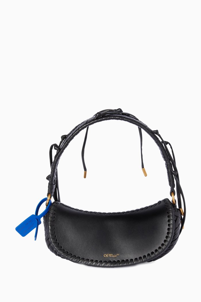 

Edge-weave Shoulder Bag in Leather, Black