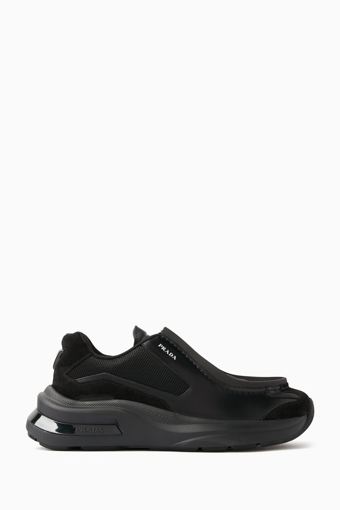Panelled Logo Sneakers in Leather, Black
