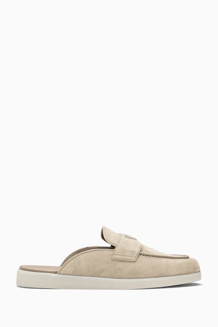 Saint Tropez Logo Mules in Suede, Neutral