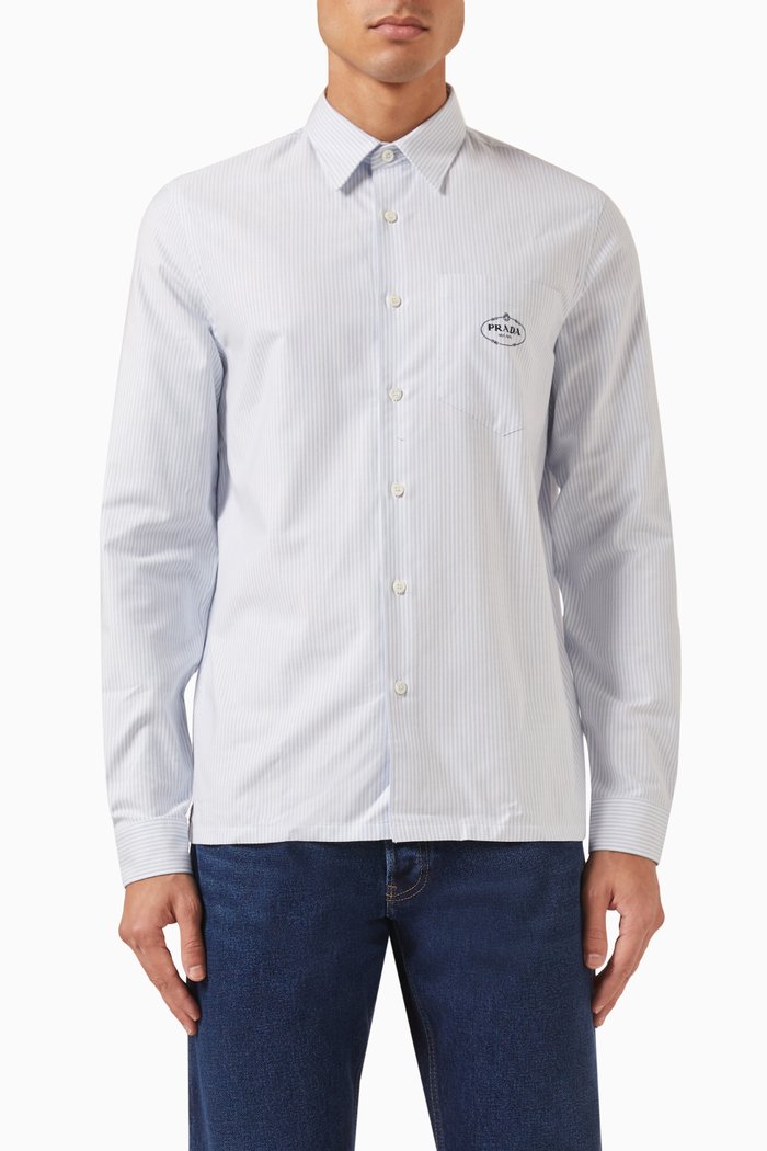 

Logo Striped Shirt in Cotton, White