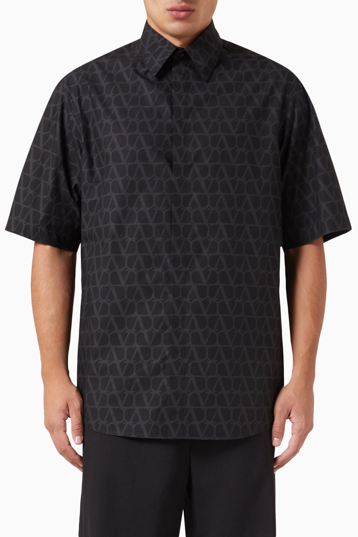 

Valentino Garavani VLOGO Toile Iconographe Print Shirt in Cotton Poplin, Black