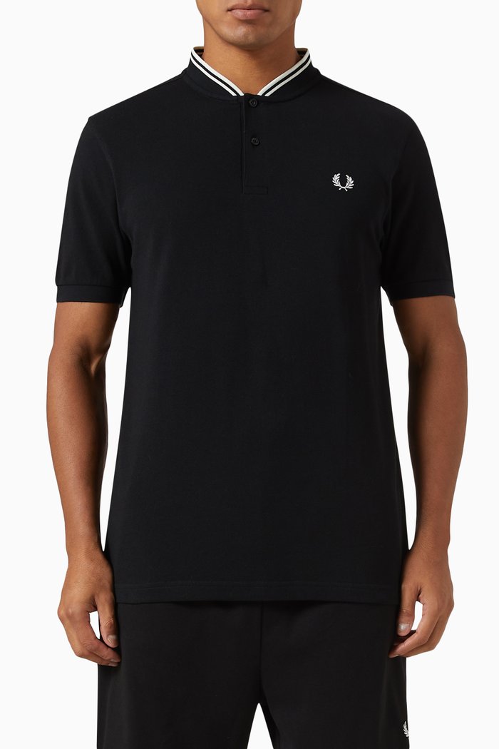 

Bomber Collar Polo Shirt in Cotton, Black