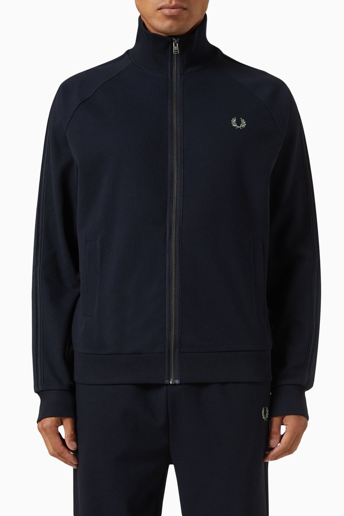 

Tape Track Jacket in Knitted Cotton, Blue