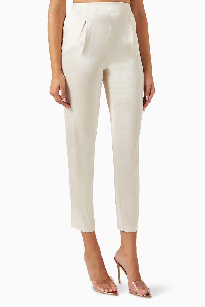 

Jessie Slim Crop Pants in Satin, Neutral