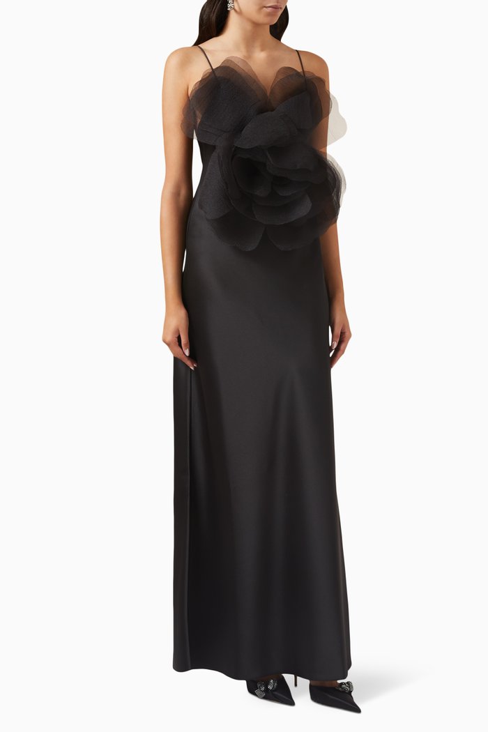 

Lotus Blossom Maxi Dress in Silk, Black