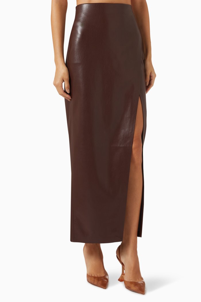 

Siobhan Wrap Skirt in Vegan-leather, Brown