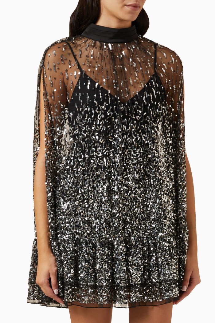 

Zenon Sequin Cape Mini Dress, Silver