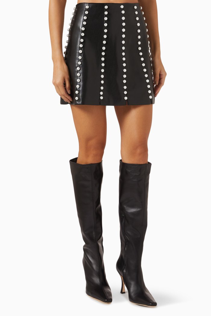 

Lecia Pearl-embellished Mini Skirt in Vegan-leather, Black