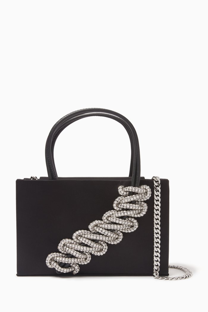 

Midi Lattice Tote Bag in Satin, Black