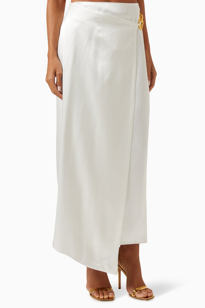 

Michelle Wrap Midi Skirt in Acetate, White