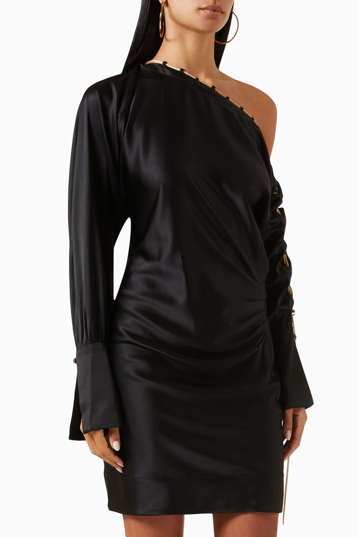 

Daniela One-shoulder Mini Dress in Silk, Black
