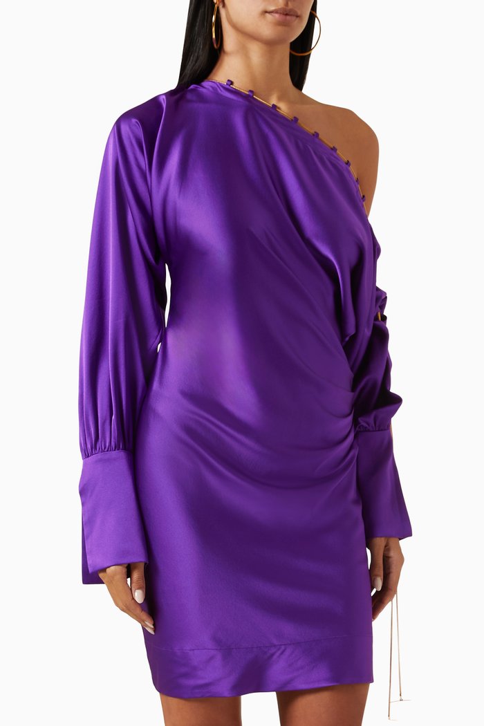 

Daniela One-shoulder Mini Dress in Silk, Purple