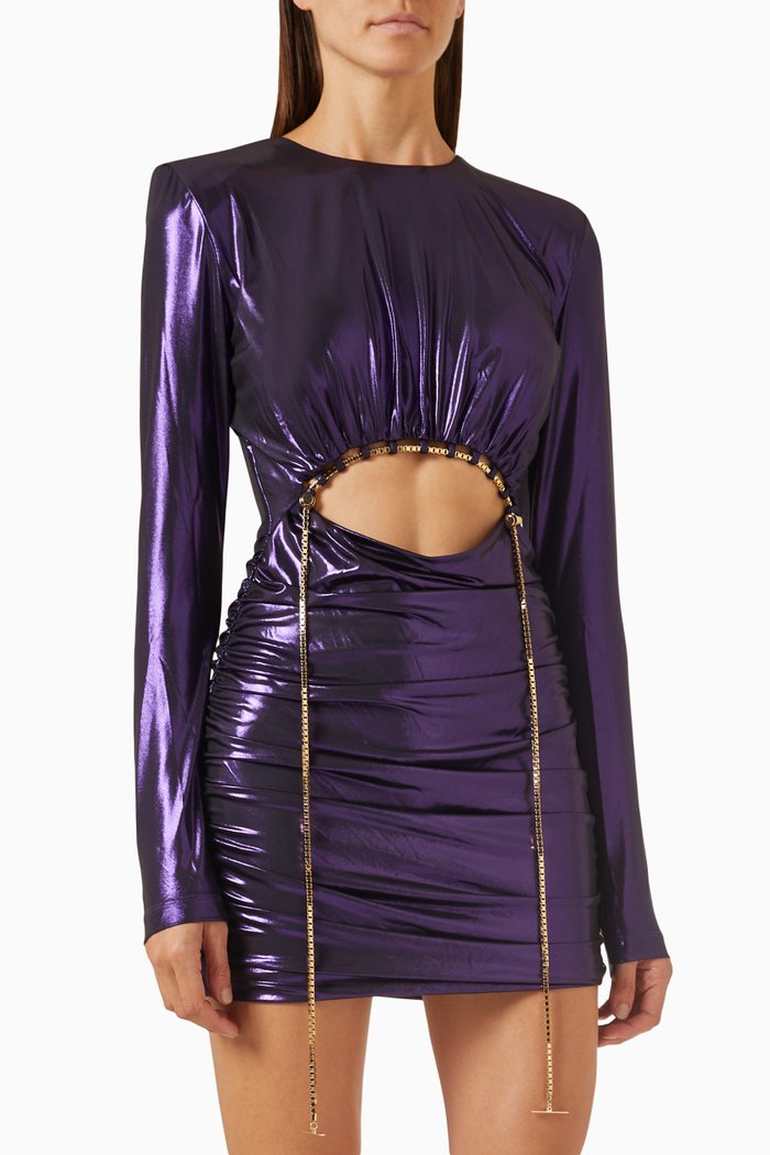 

Molly Cut-out Mini Dress in Metallic Jersey, Purple