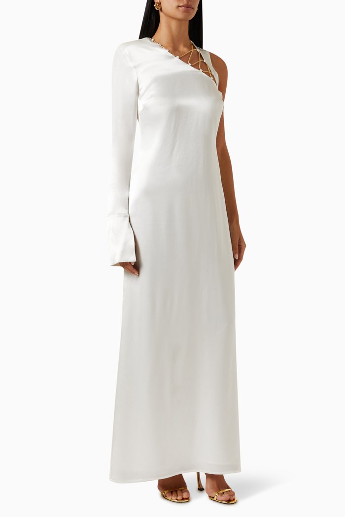 

Ashley One-Sleeved Maxi Dress in Acetate, White
