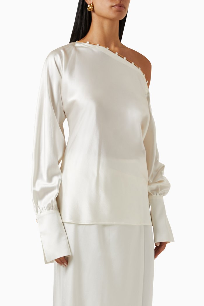 

Daniela One-shoulder Top in Silk, White