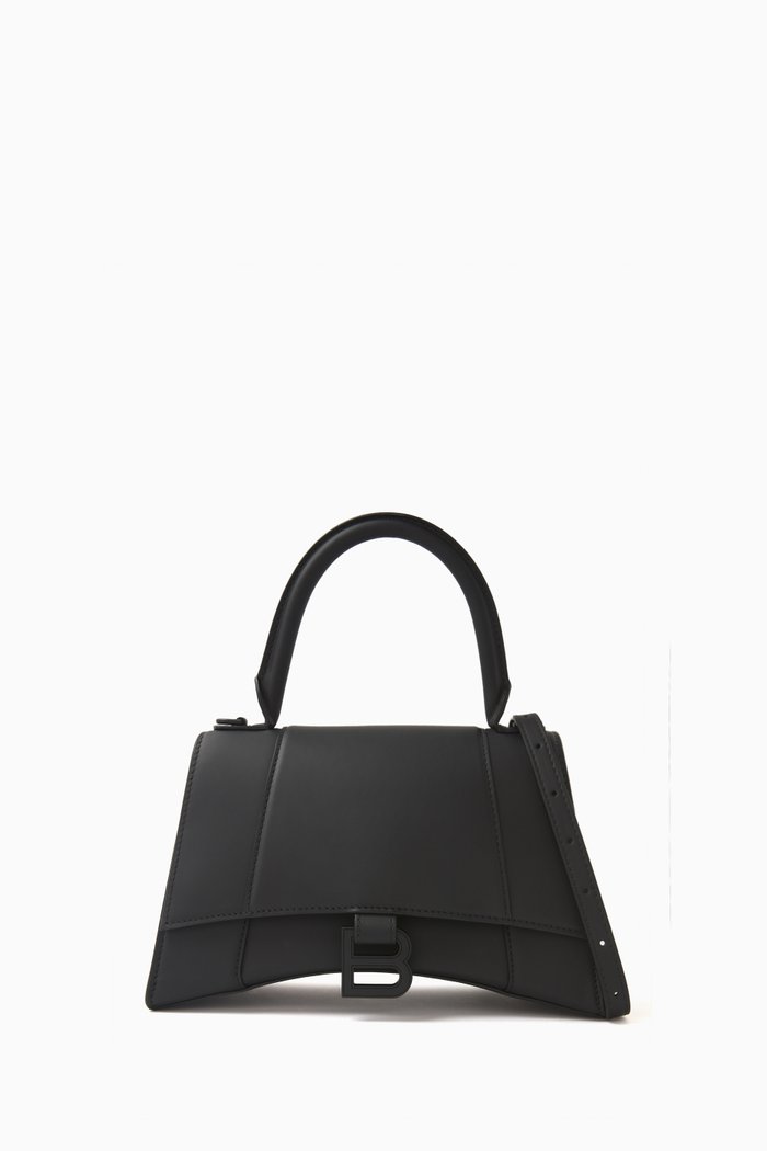 

Small Hourglass Top-handle Bag in Calf-leather, Black