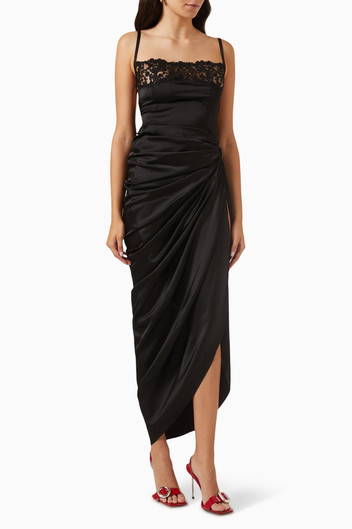 

La Saudade Longue Brodee Dress in Viscose, Black