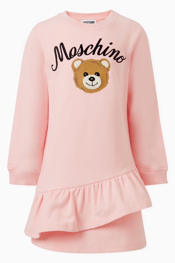

Teddy Logo Ruffled Dress in Cotton-fleece, Pink