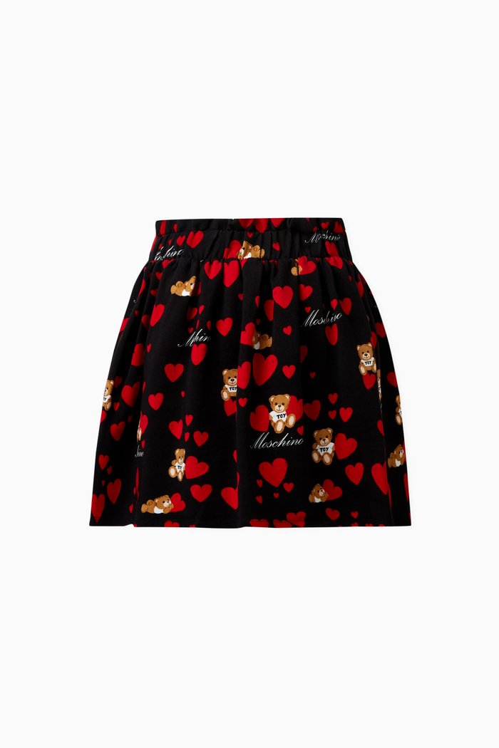 

Heart Print Skirt in Cotton, Black