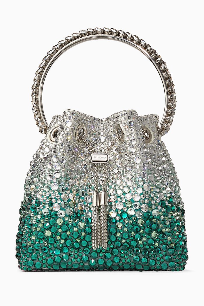 Bon Bon Bucket Bag in Degradé Crystal Satin, Green