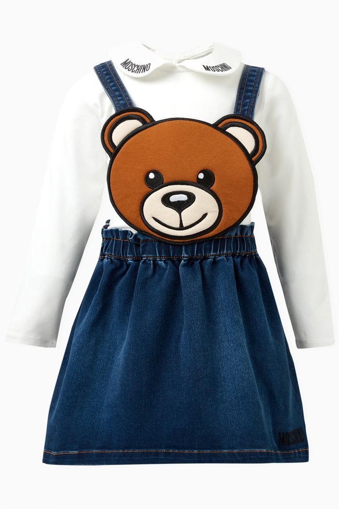 

Teddy Bear Patch Skirt Set in Denim, Blue