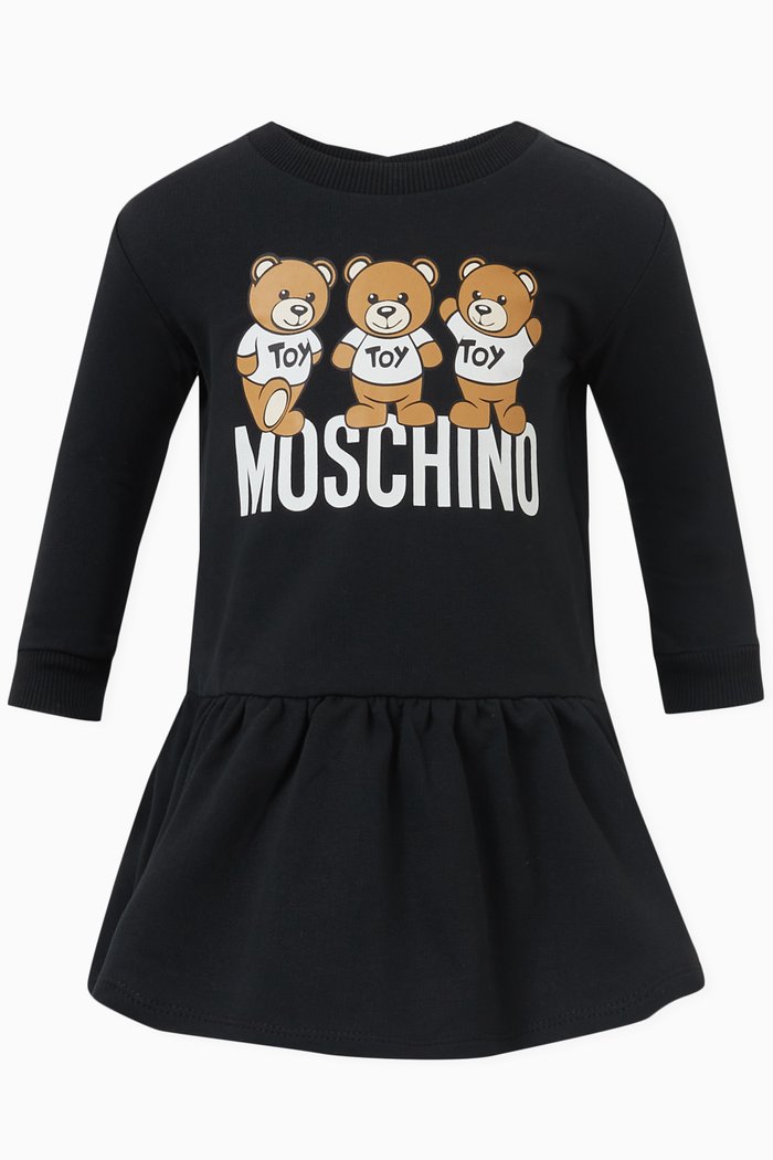 Teddy Friends Logo Ruffled Dress in Cotton-fleece, Black