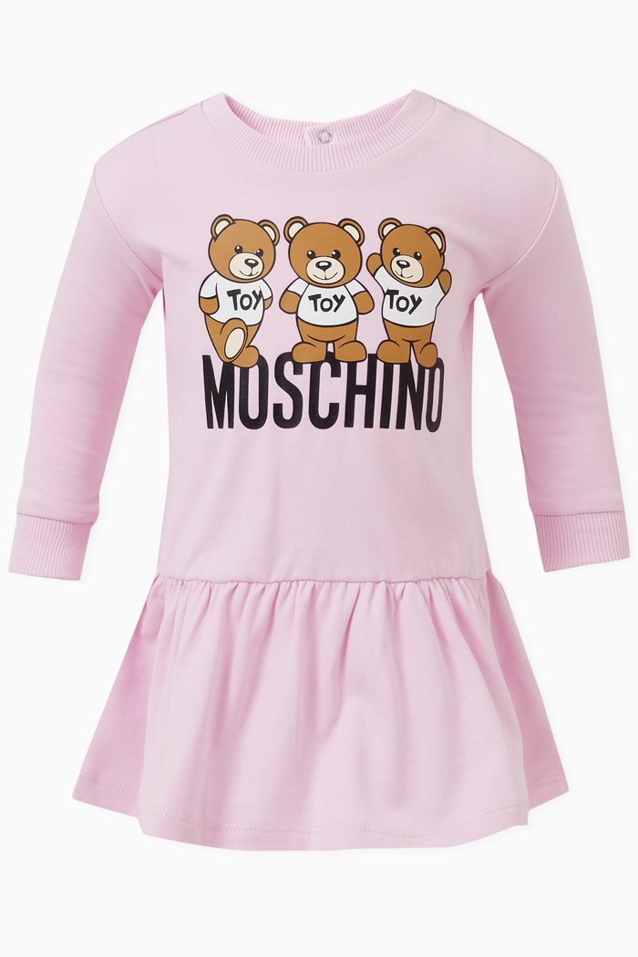 

Teddy Friends Logo Ruffled Dress in Cotton-fleece, Pink