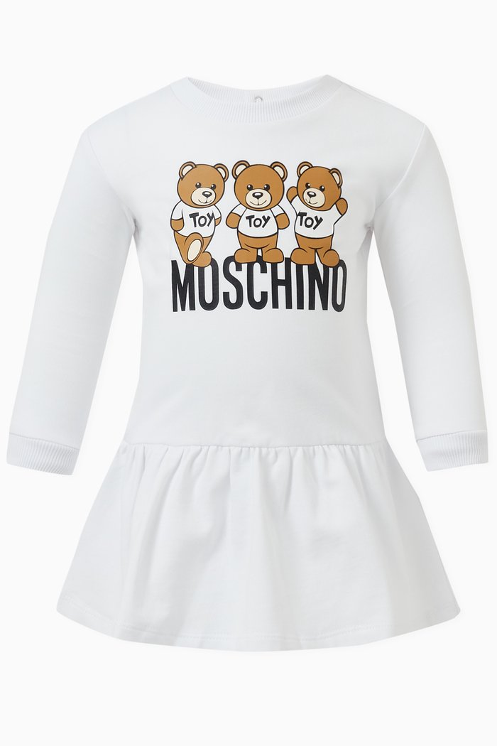 

Teddy Friends Logo Ruffled Dress in Cotton-fleece, White