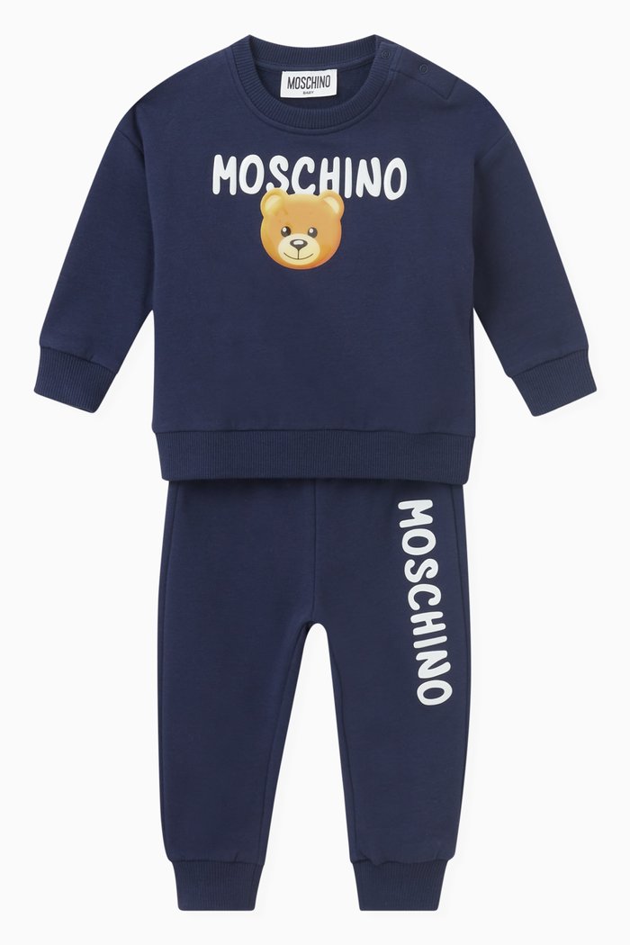 

Logo Bear-print Sweatsuit Set in Stretch Cotton-fleece, Blue