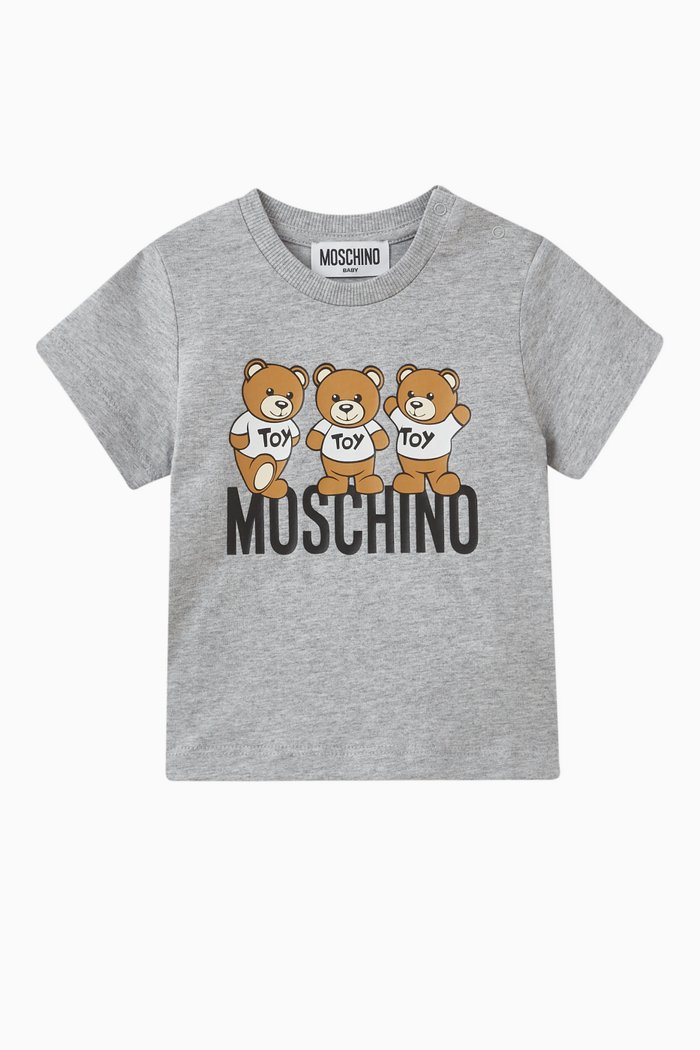 Teddy Bear Print T-Shirt in Cotton, Grey