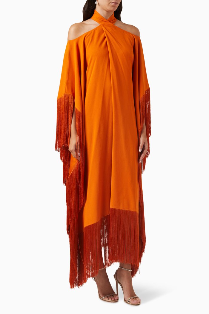

Mambo Fringed Kaftan in Crêpe, Orange