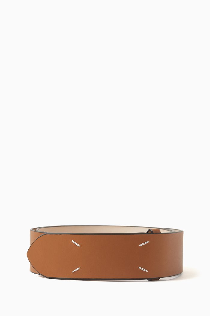 

Signature Stitch Belt in Leather, Brown