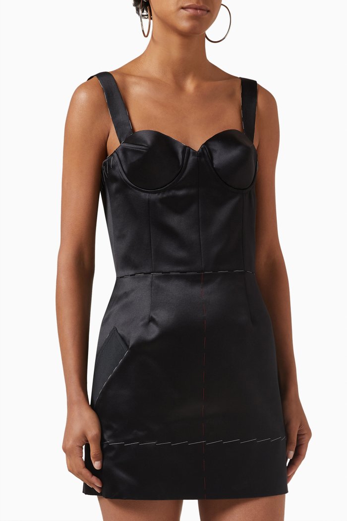 

Contrast-stitch Mini Dress in Silk-blend, Black