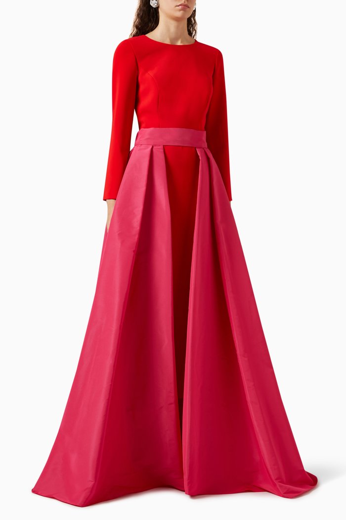

Column Gown & Overskirt Set in Crepe-silk, Orange