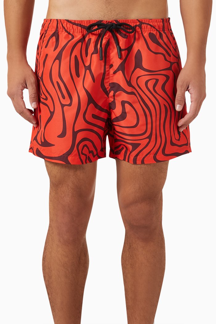 

Fluid Print Swim Shorts in Nylon, Orange