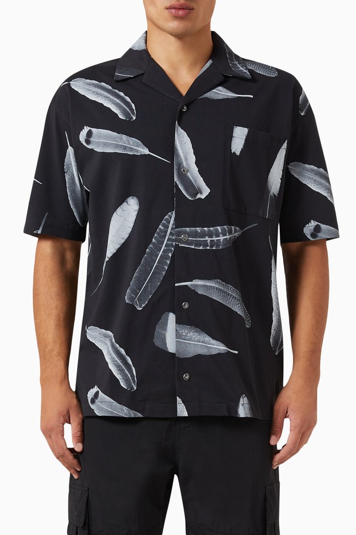 

Wind Feather Print Hawaiian Shirt in Cotton, Multicolour