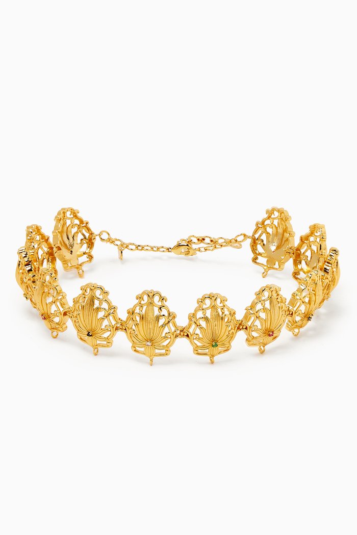 

Lotus Choker Necklace in Brass, Gold