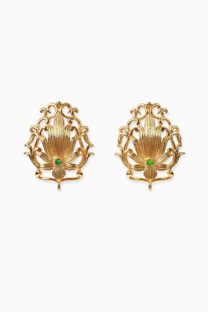 Lotus Stud Earrings in Brass, Gold