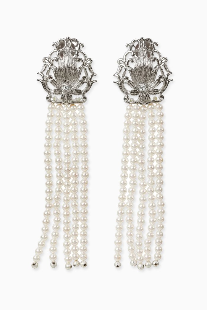 

Lotus Pearl Chandelier Earrings in Silver