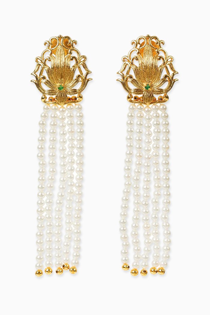 

Lotus Pearl Chandelier Earrings in Gold-plated Brass, White