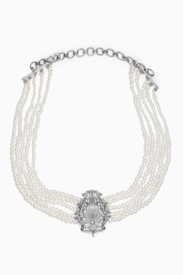 

Lotus Pearl Choker in Brass, Silver