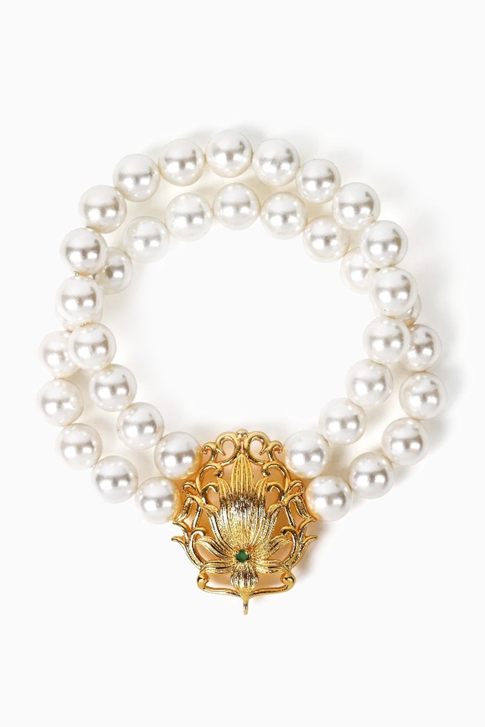 

Lotus Pearl Bracelet in Brass, Gold