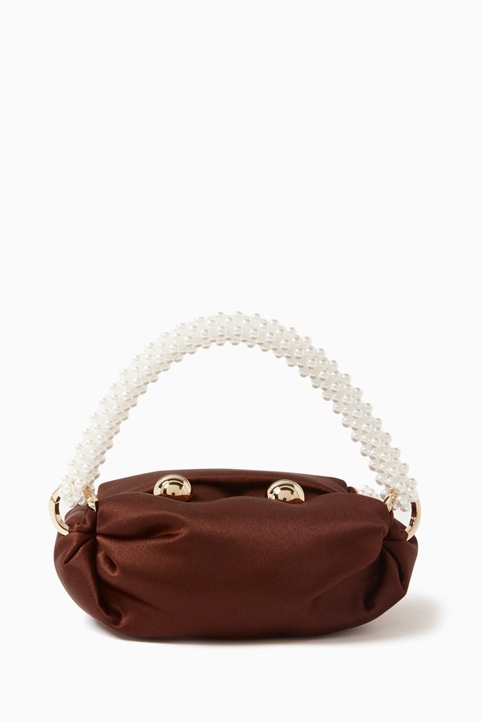 

XS Tiny Nino Pearl Tote Bag in Silk-satin, Brown