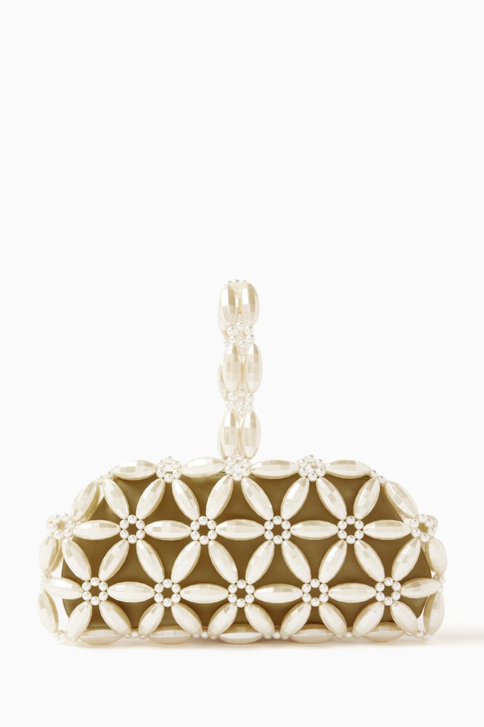 

Tebea Clutch Bag in Acrylic Beads & Vegan Leather, Green