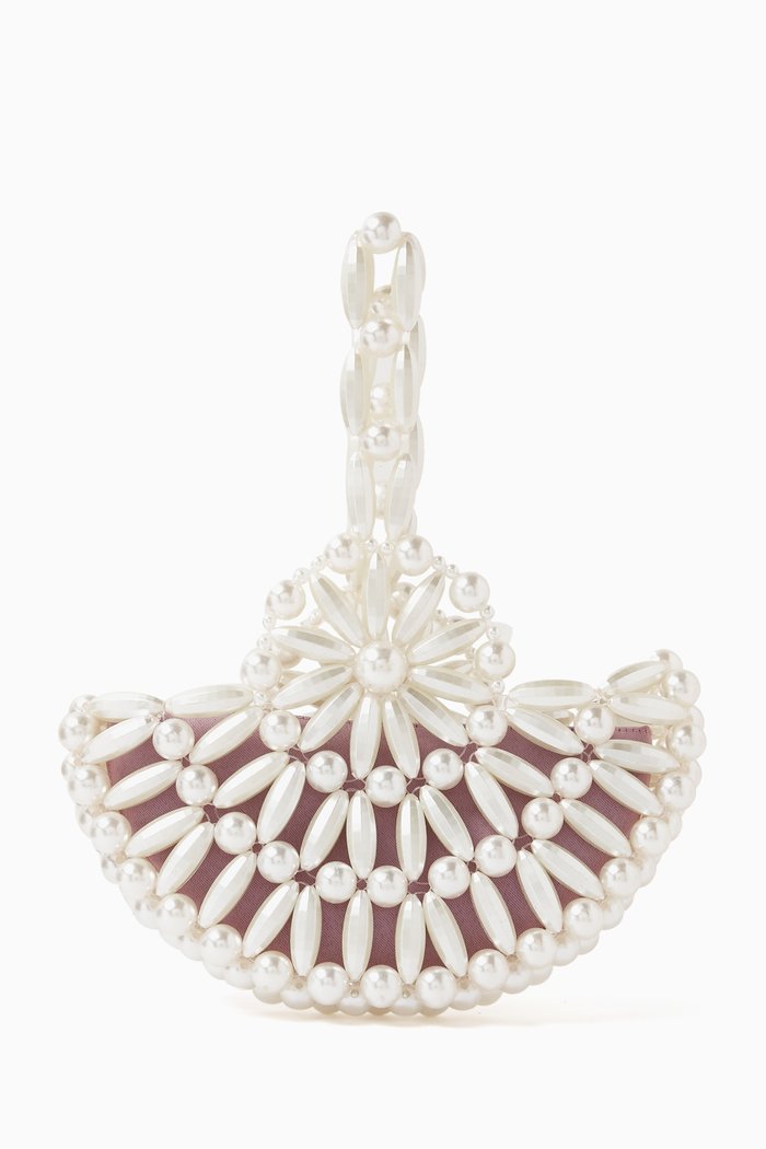Selene Crescent Clutch Bag in Acrylic Beads & Satin, Purple