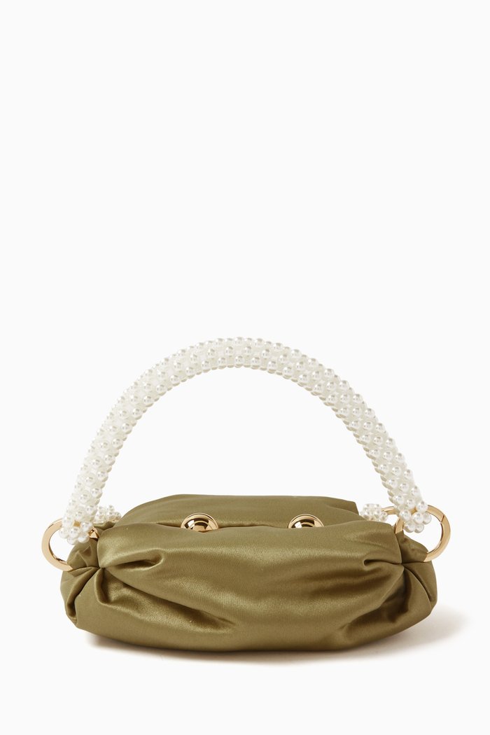 

XS Tiny Nino Pearl Tote Bag in Silk-satin, Green