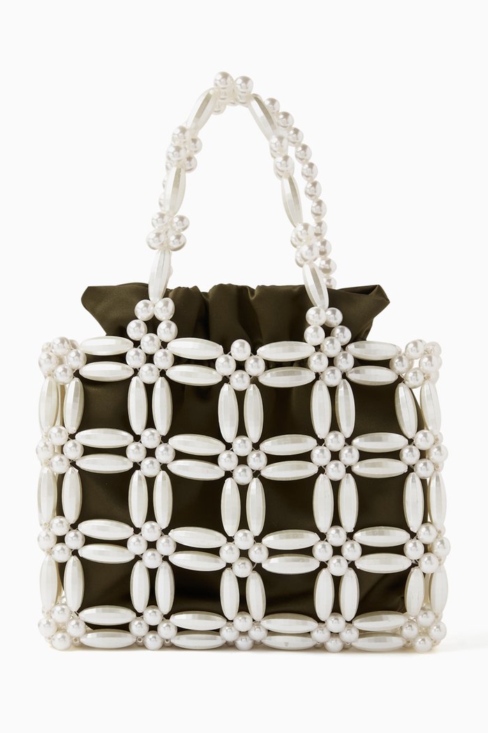 

Marisha Tote Bag in Acrylic Beads & Satin, Brown