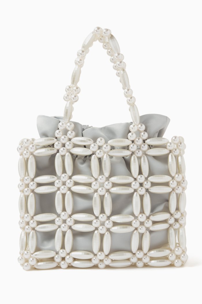 

Marisha Tote Bag in Acrylic Beads & Satin, Grey