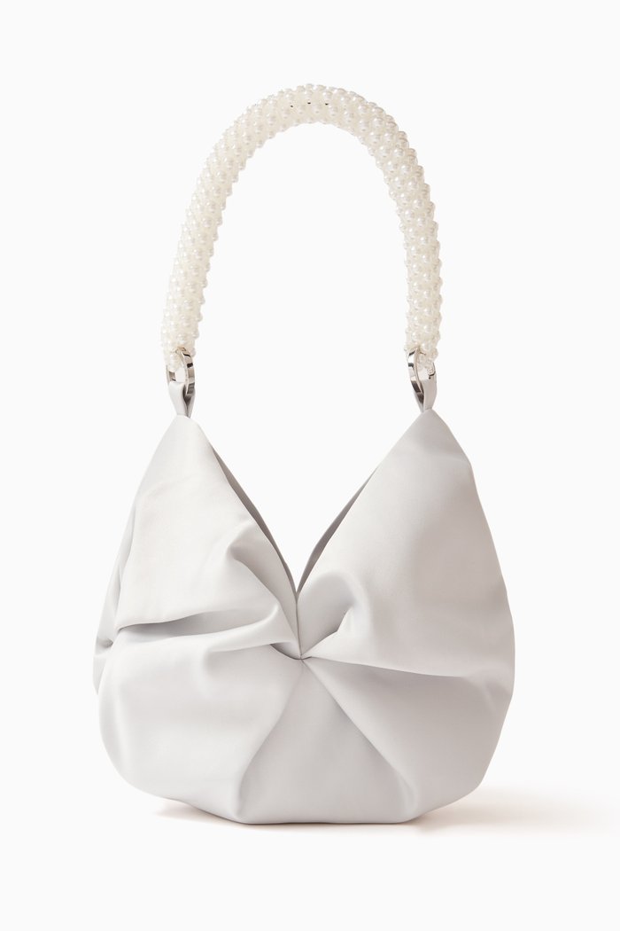 

Small Rosh Pearl Tote Bag in Satin, Grey