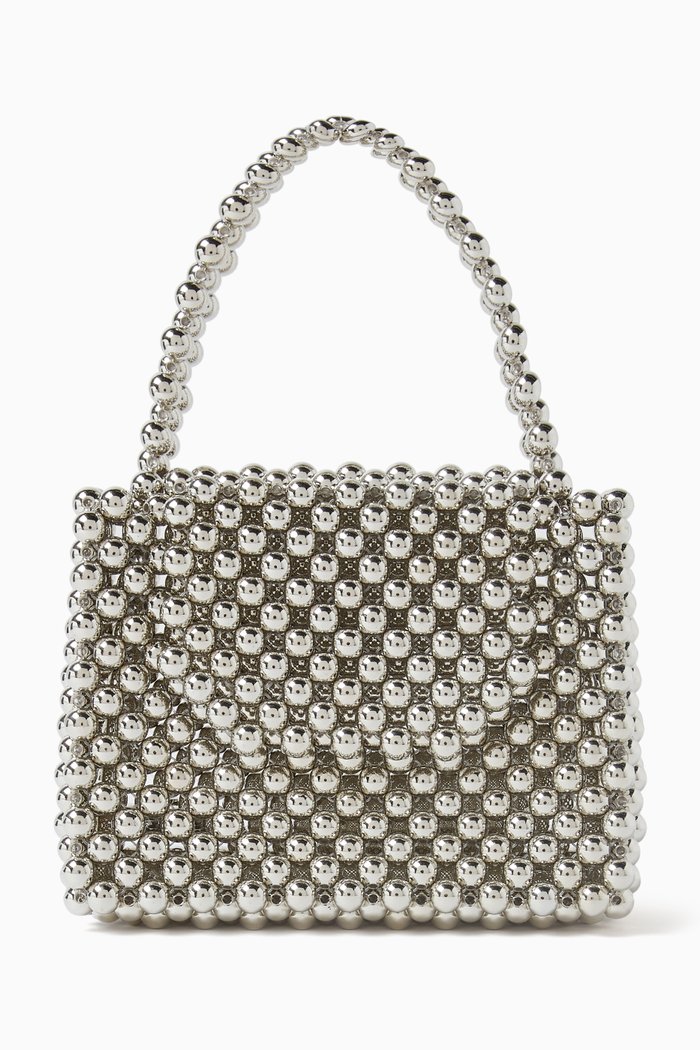 

Ani Mini Tote Bag in Acrylic Beads, Silver